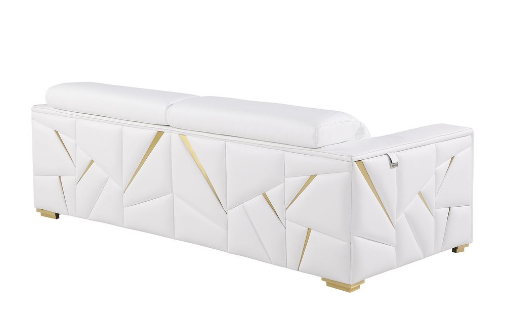 89" White Top Grain Leather Reclining Sofa And Storage