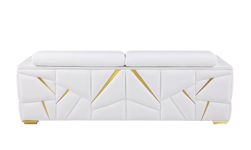 89" White Top Grain Leather Reclining Sofa And Storage