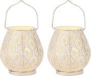 Set of Two 10" Beige Pierced Geometric Cordless Lantern Lamps