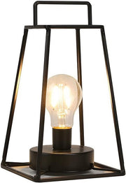 10" Black Metal Geometric Battery Operated Desk Lamp With Novelty Shade