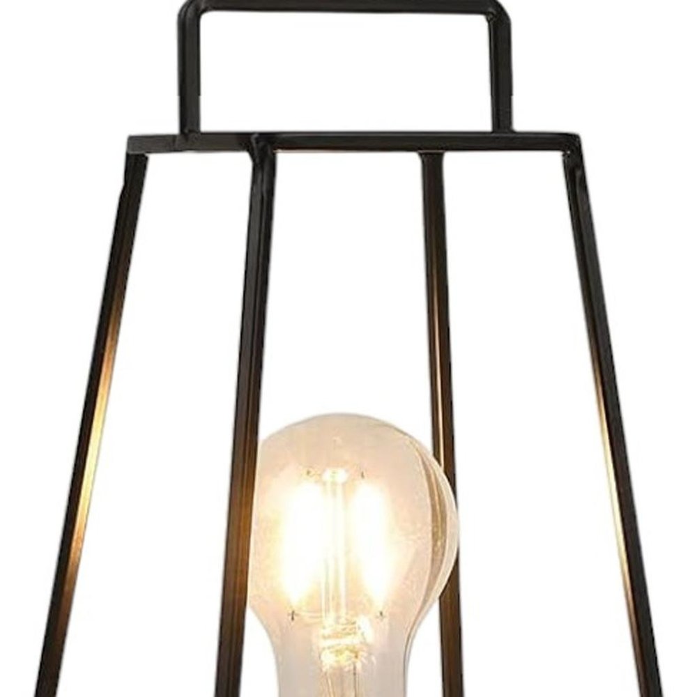 10" Black Metal Geometric Battery Operated Desk Lamp With Novelty Shade