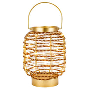 8" Distressed Gold Geometric Lantern Desk Lamp With Novelty Shade