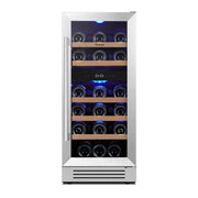 34" X 15" Silver Stainless Steel Dual Compartment Wine Refrigerator