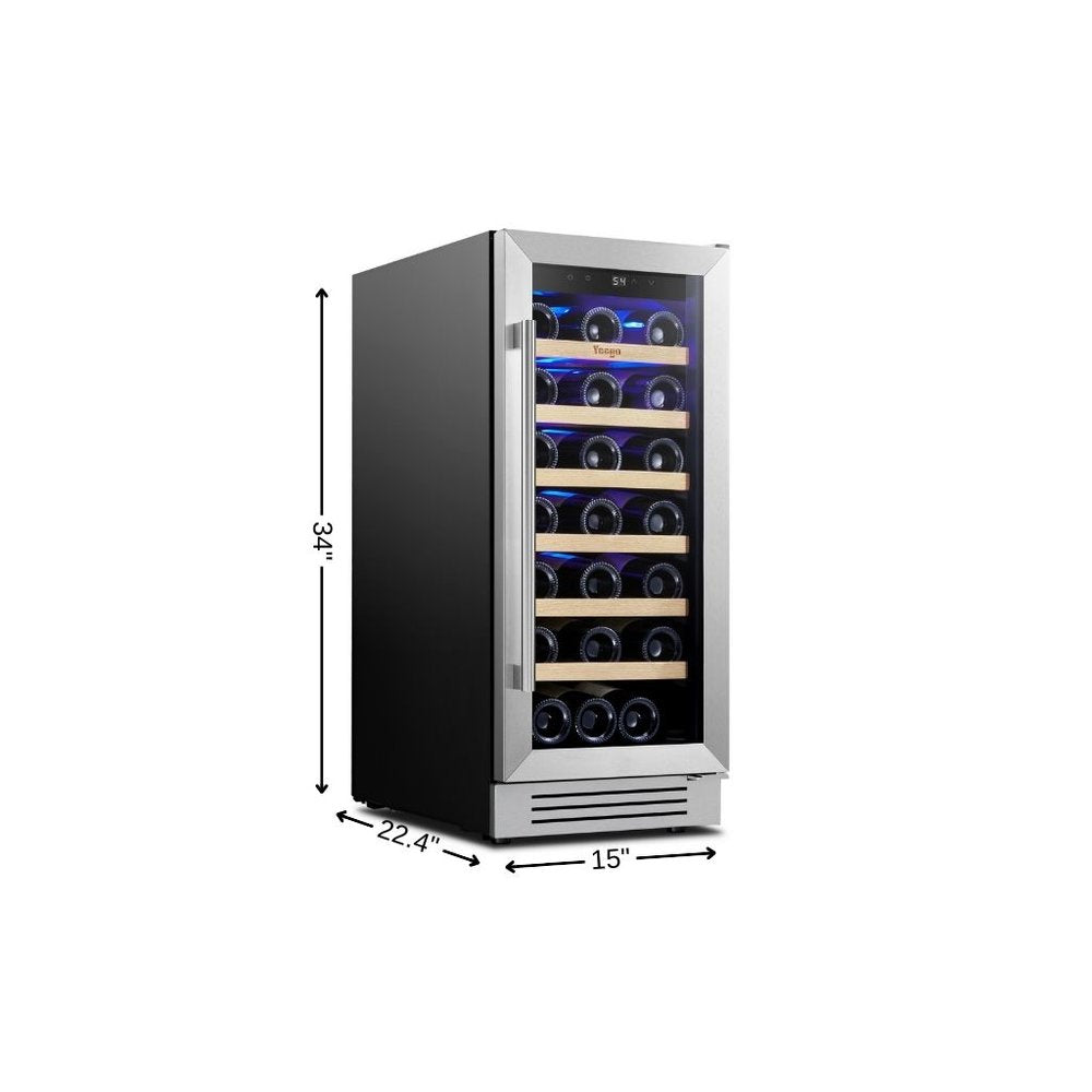 34" X 15" Silver Stainless Steel Single Compartment Wine Refrigerator