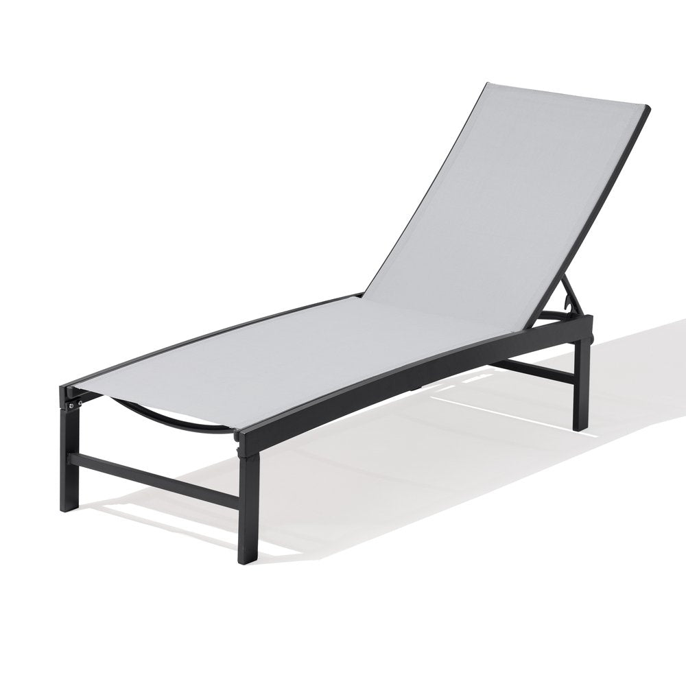 58" Light Gray Metal Five Position Adjustable Outdoor Chaise Lounge