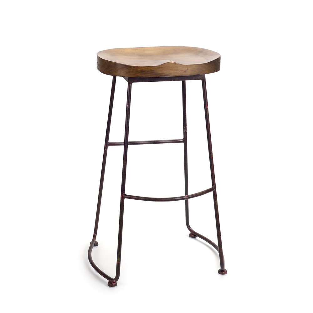 30" Brown and Black Wood and Steel Bar Height Bar Chair