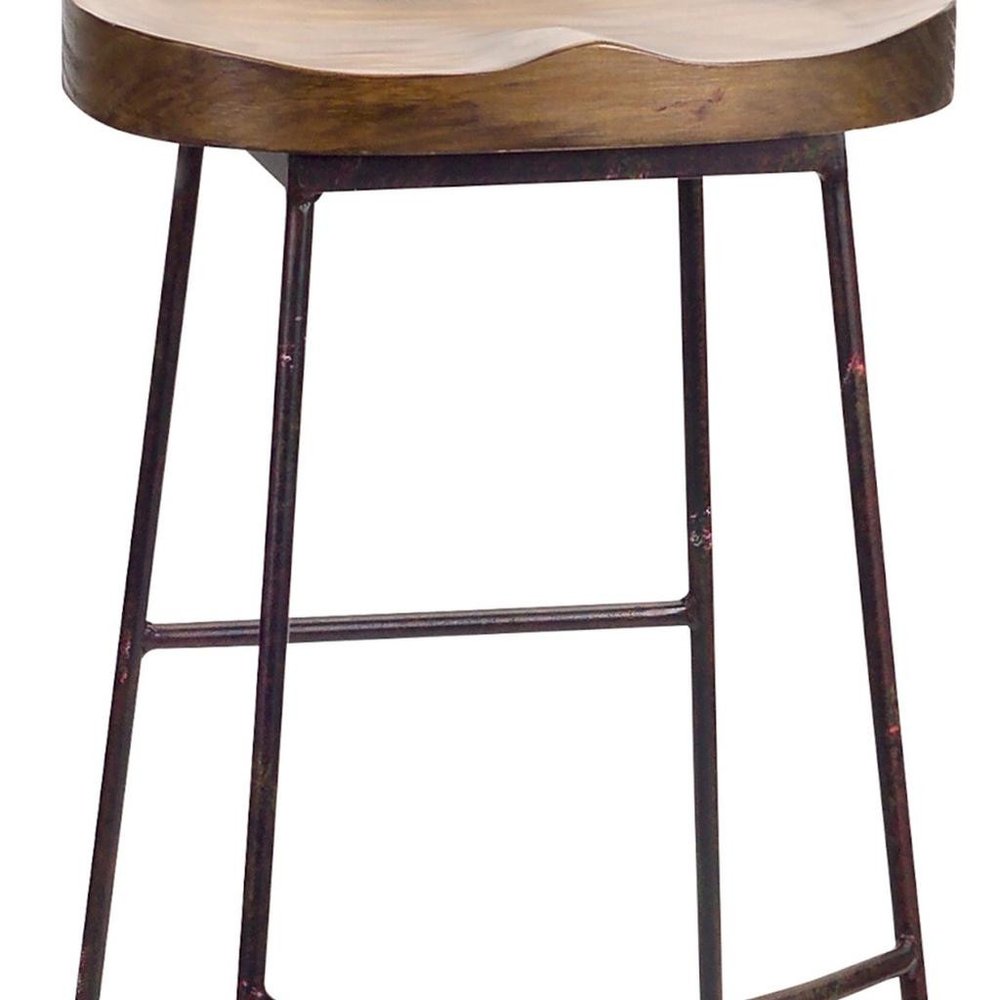 30" Brown and Black Wood and Steel Bar Height Bar Chair