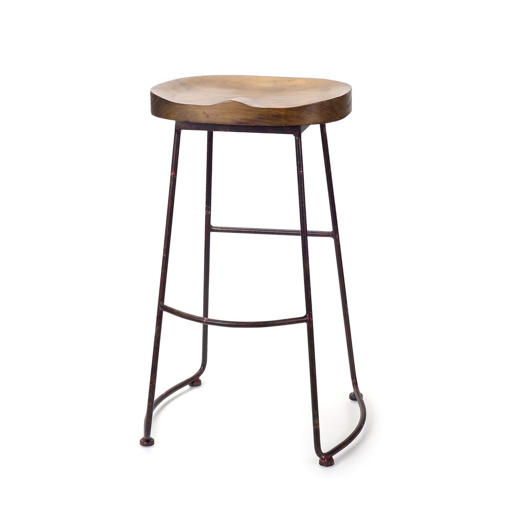 30" Brown and Black Wood and Steel Bar Height Bar Chair