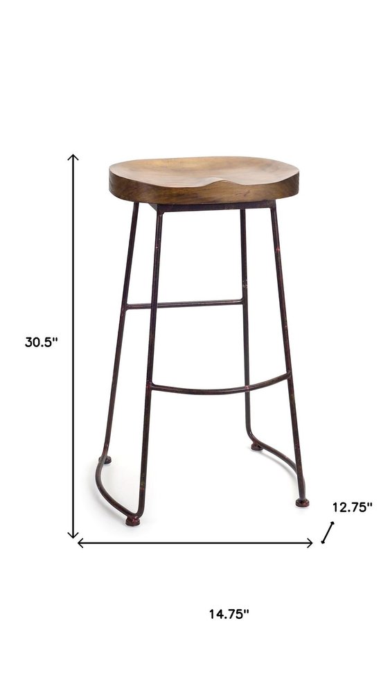 30" Brown and Black Wood and Steel Bar Height Bar Chair