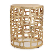 19" Gold Modern Abstract Cut Out Round Drum End Table
