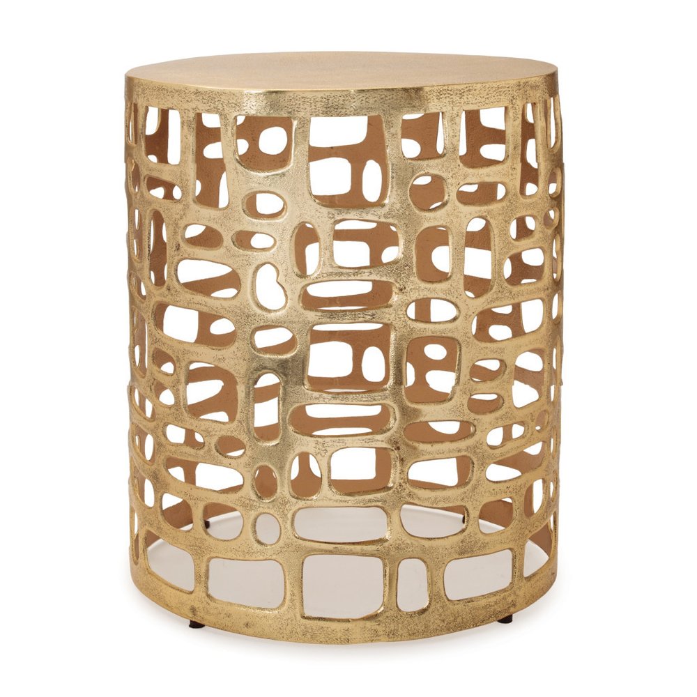 19" Gold Modern Abstract Cut Out Round Drum End Table