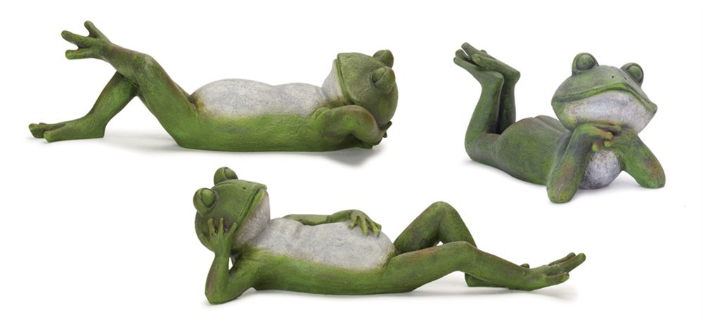 Set of Three Green Ceramic Frog Outdoor Statue