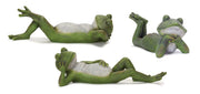 Set of Three Green Ceramic Frog Outdoor Statue