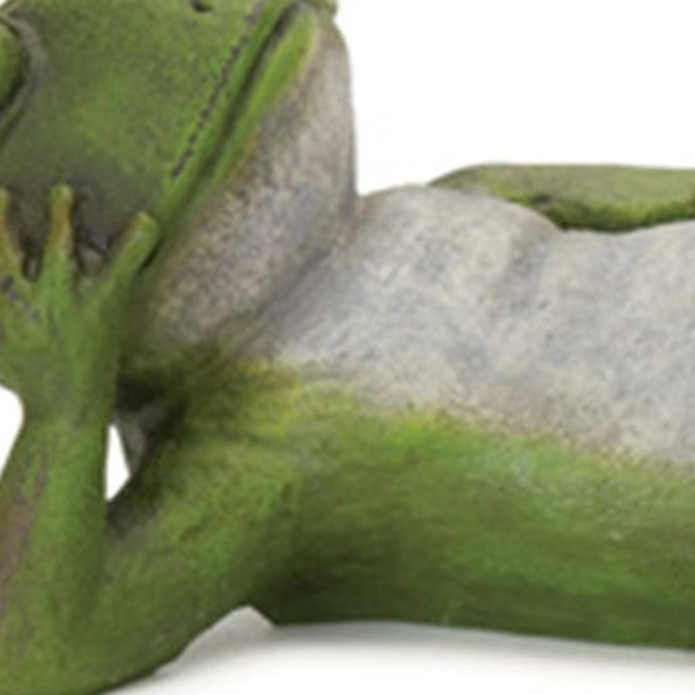 Set of Three Green Ceramic Frog Outdoor Statue