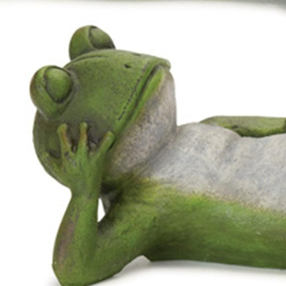 Set of Three Green Ceramic Frog Outdoor Statue