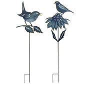Set of Two Blue Iron Birds Garden Stake