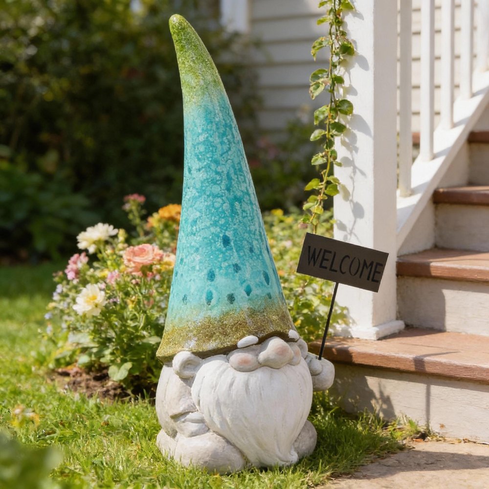 24" White Cement Outdoor Statue