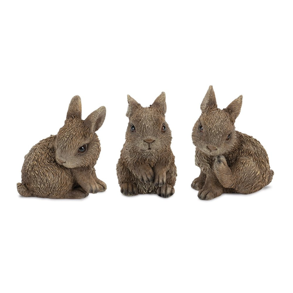 Set of Three Brown Resin Bunny Outdoor Statues