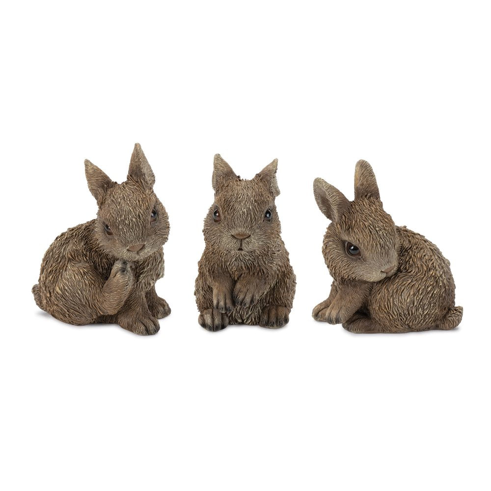 Set of Three Brown Resin Bunny Outdoor Statues