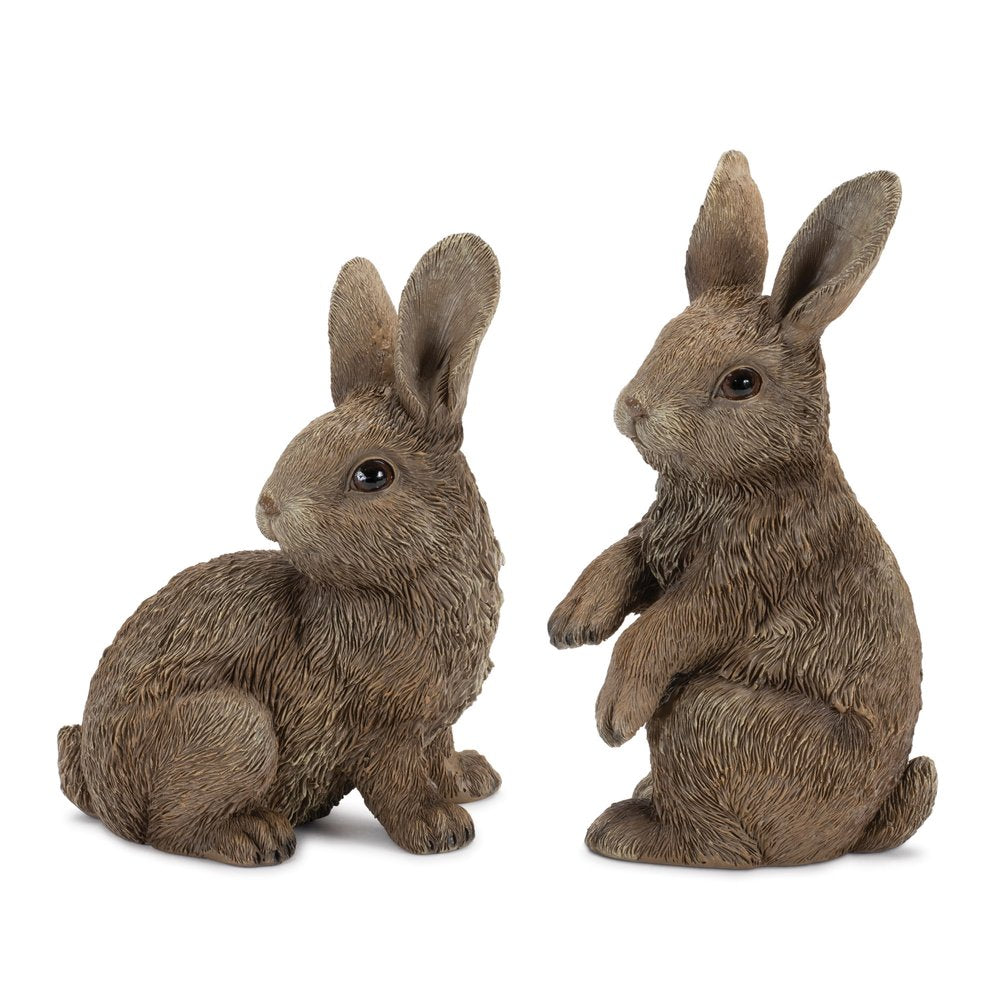 Set of Two Brown Resin Bunny Outdoor Statues