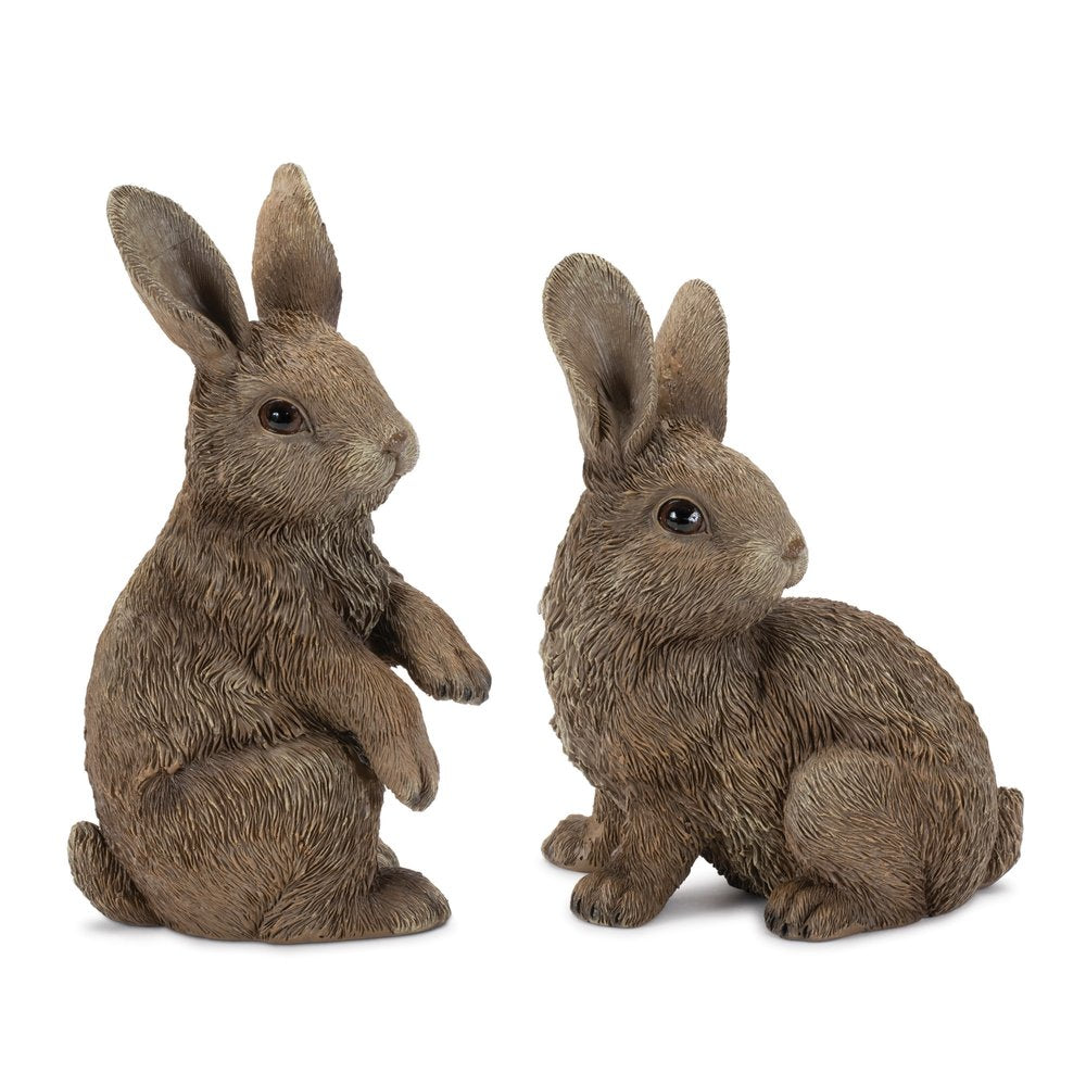 Set of Two Brown Resin Bunny Outdoor Statues