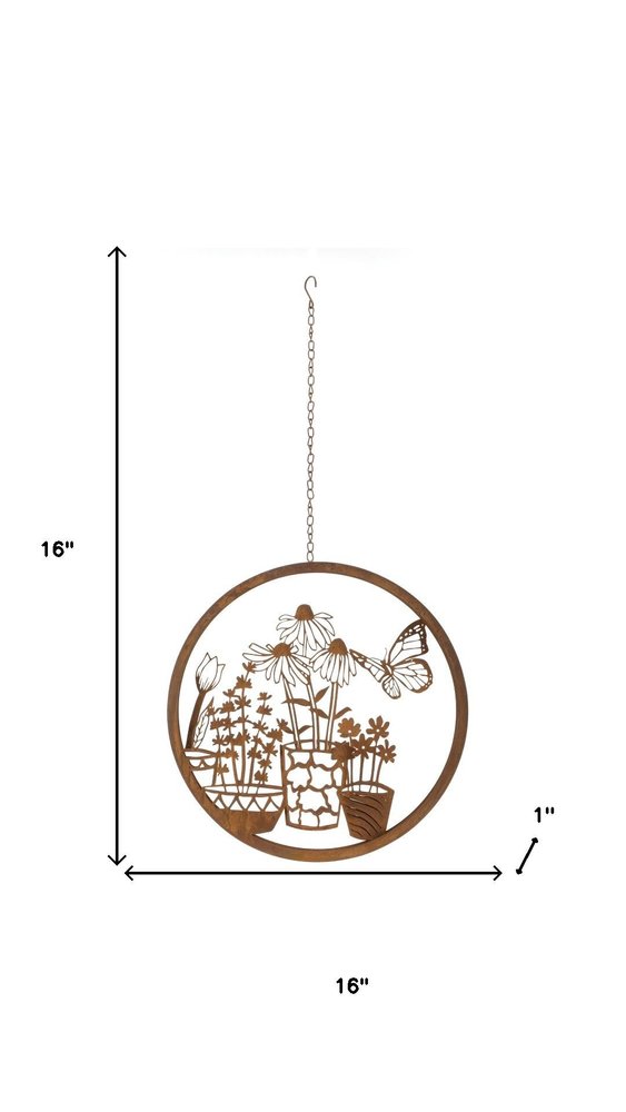 16" Bronze Metal Floral Bouquet Garden Hanging Wall or Door Decor