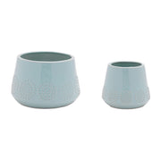 Set of Two Blue Ceramic 8 Ounce Geometric Round Pot Planters