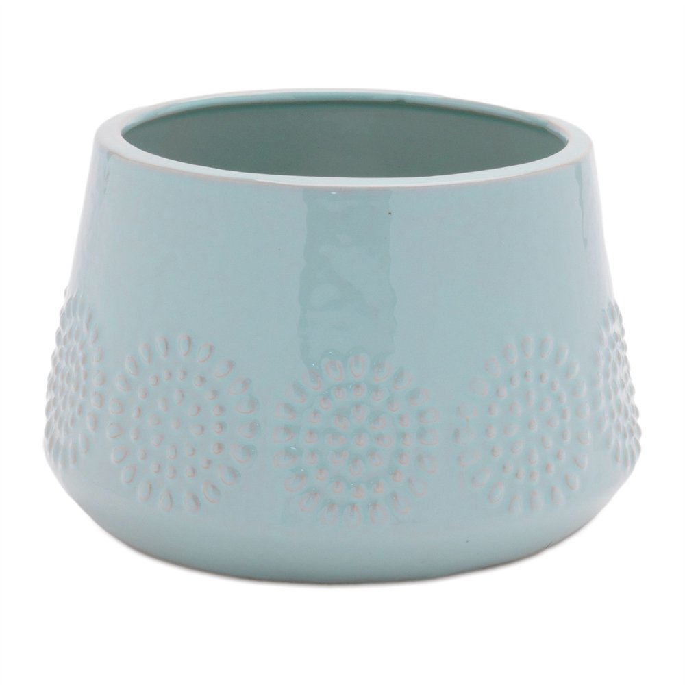 Set of Two Blue Ceramic 8 Ounce Geometric Round Pot Planters