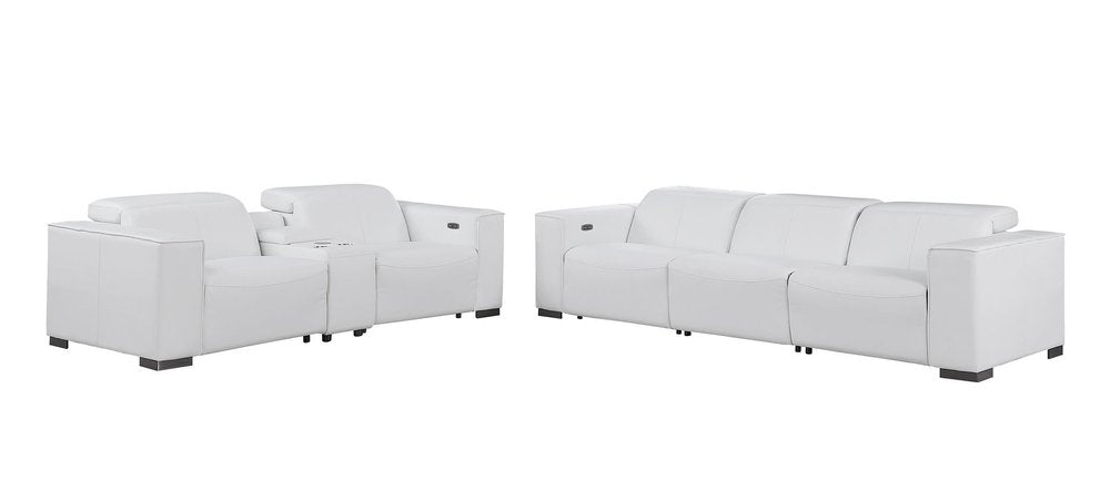 Two Piece White Genuine Leather Five Person Seating Set