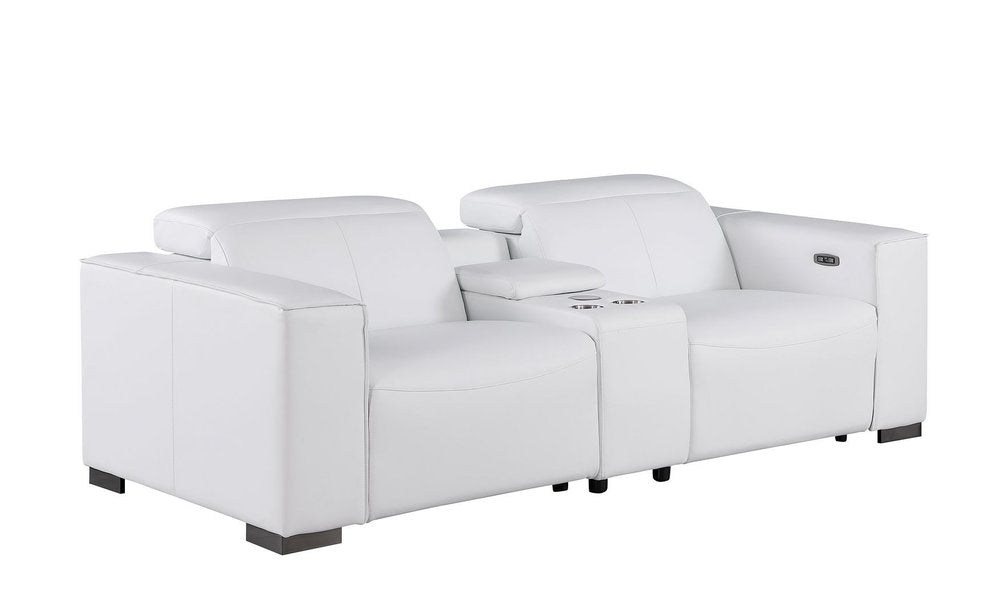 Two Piece White Genuine Leather Five Person Seating Set