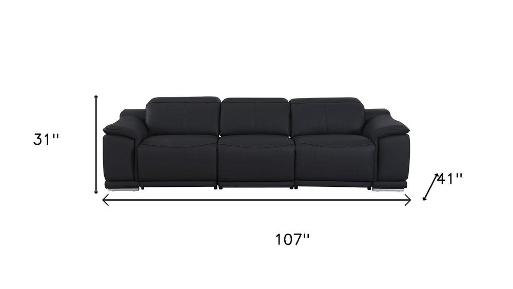Two Piece Black Genuine Leather Five Person Seating Set