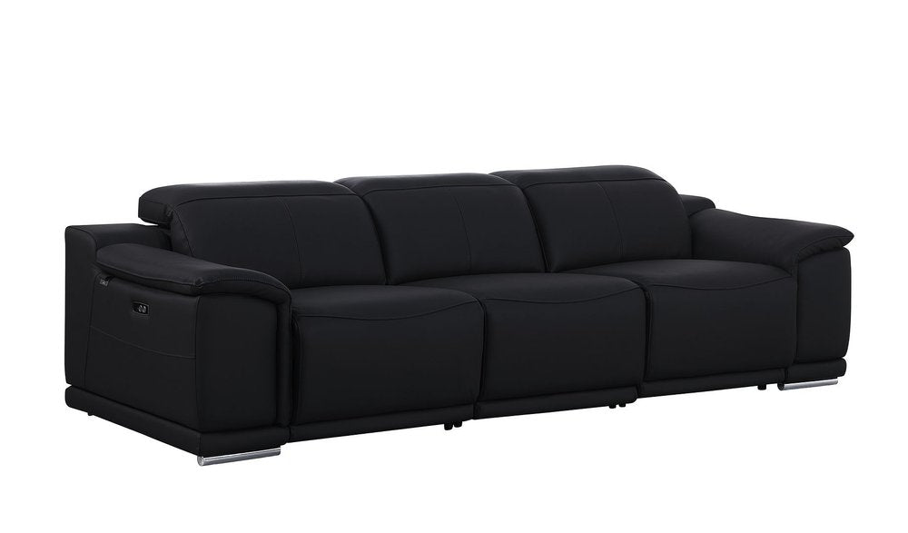 Two Piece Black Genuine Leather Five Person Seating Set