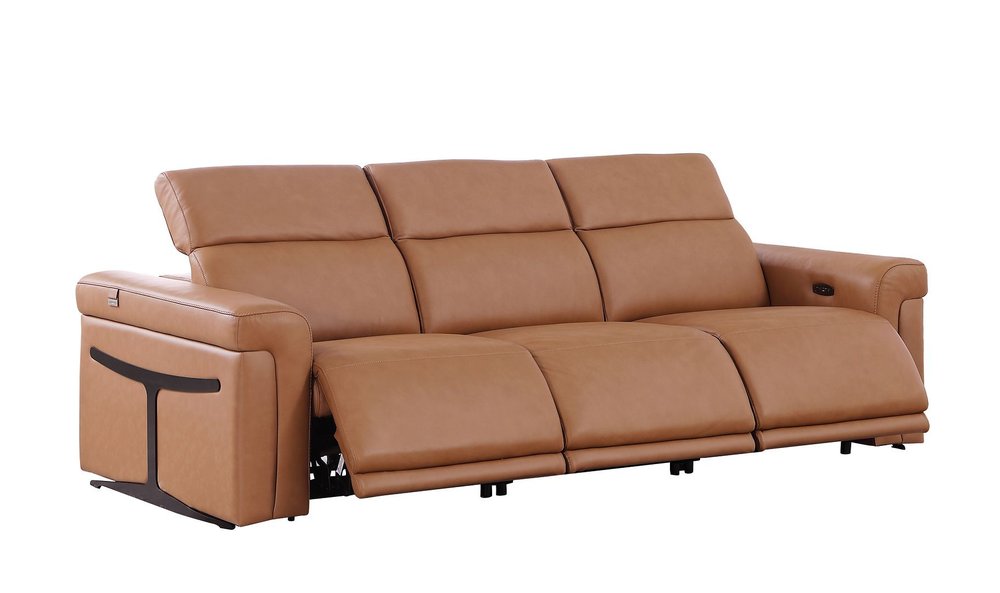 Two Piece Chestnut Italian Leather Five Person Seating Set