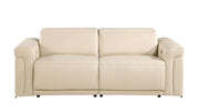 Two Piece Beige Italian Leather Five Person Seating Set