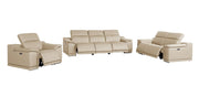 Three Piece Beige Genuine Leather Six Person Seating Set