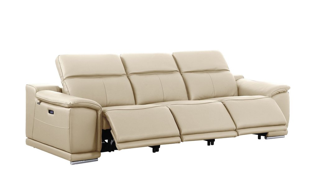 Three Piece Beige Genuine Leather Six Person Seating Set