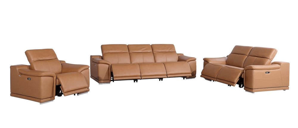 Three Piece Chestnut Genuine Leather Six Person Seating Set