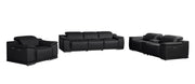 Three Piece Black Genuine Leather Six Person Seating Set