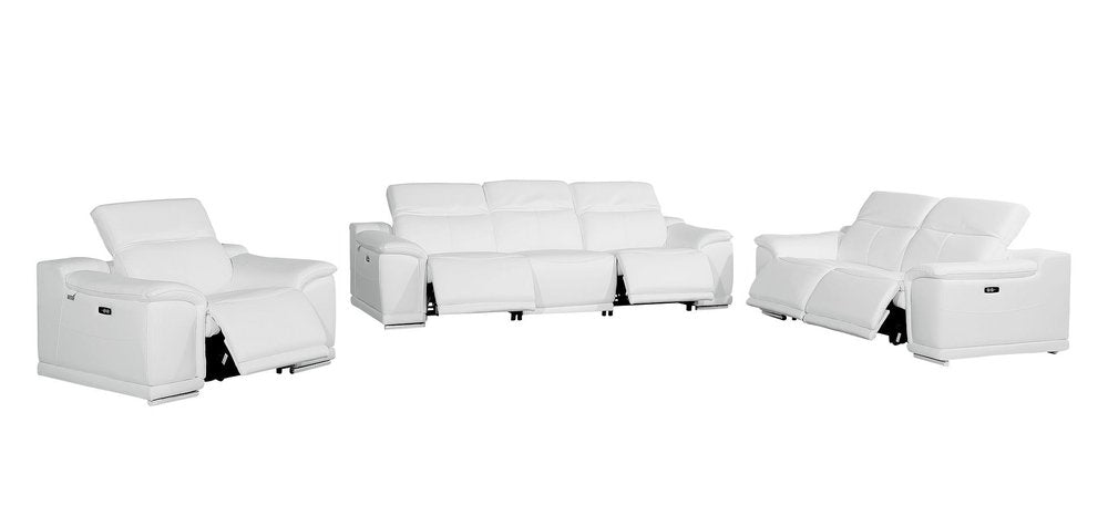 Three Piece White Genuine Leather Six Person Seating Set