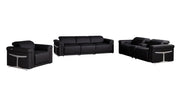 Three Piece Black Italian Leather Six Person Seating Set