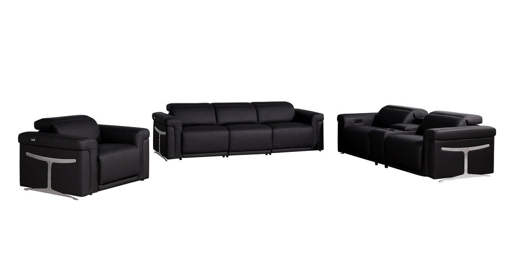Three Piece Black Italian Leather Six Person Seating Set