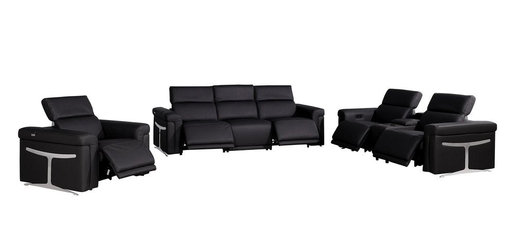 Three Piece Black Italian Leather Six Person Seating Set