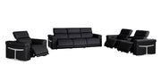 Three Piece Black Italian Leather Six Person Seating Set