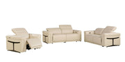 Three Piece Beige Italian Leather Six Person Seating Set