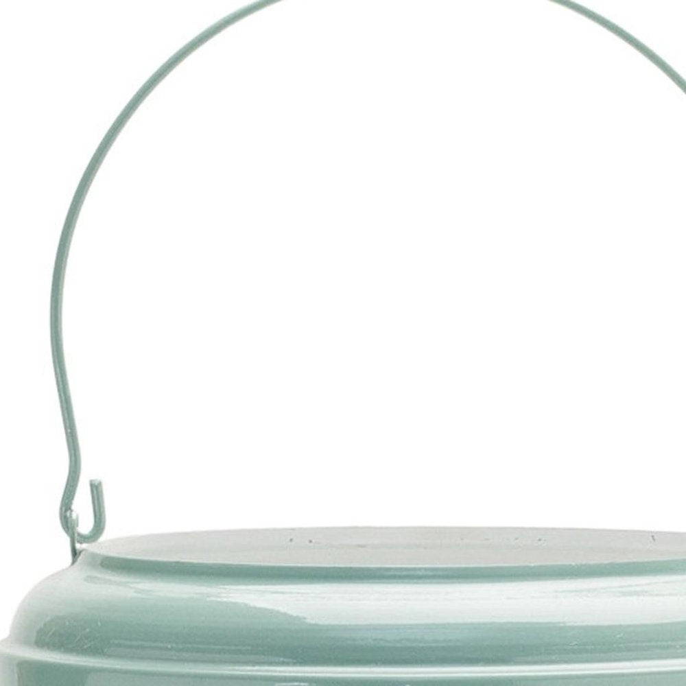 Set of Two Green Abstract Metal Tabletop Lantern Candle Holders