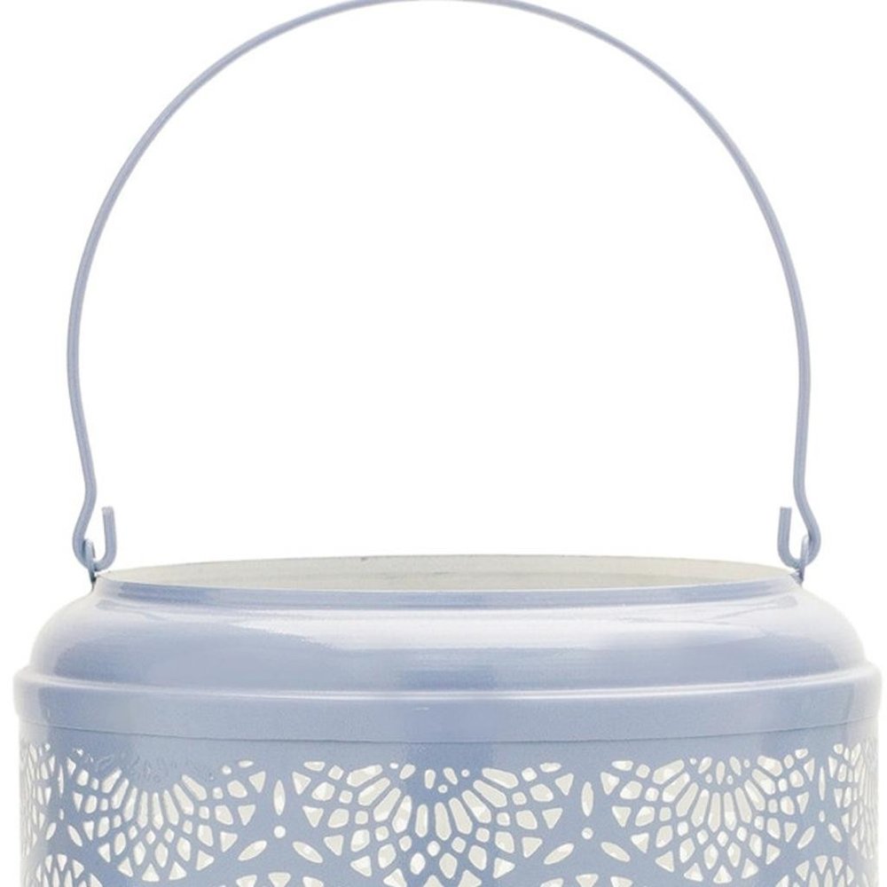 Set of Two Blue Abstract Metal Tabletop Lantern Candle Holders