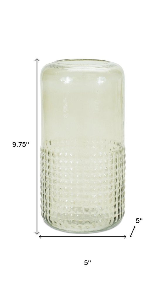 10" Green Distressed Abstract Glass Tabletop Pillar Candle Holder