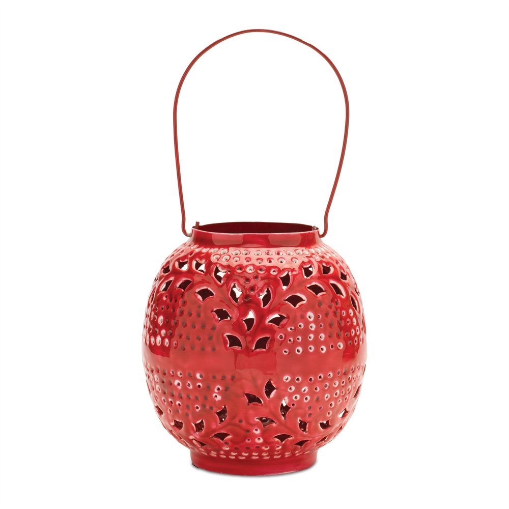 8" Red Abstract Iron Tabletop Lantern Candle Holder