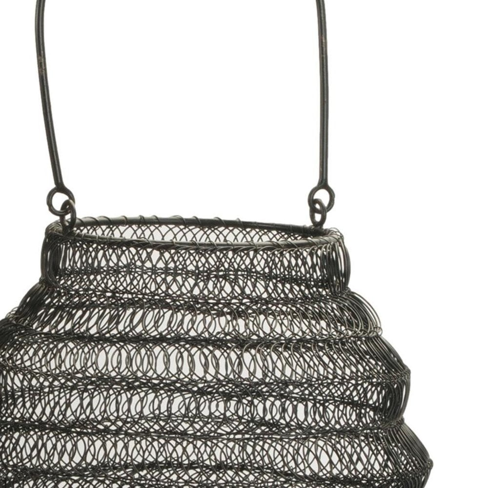 12" Black Abstract Iron Tabletop Lantern Candle Holder