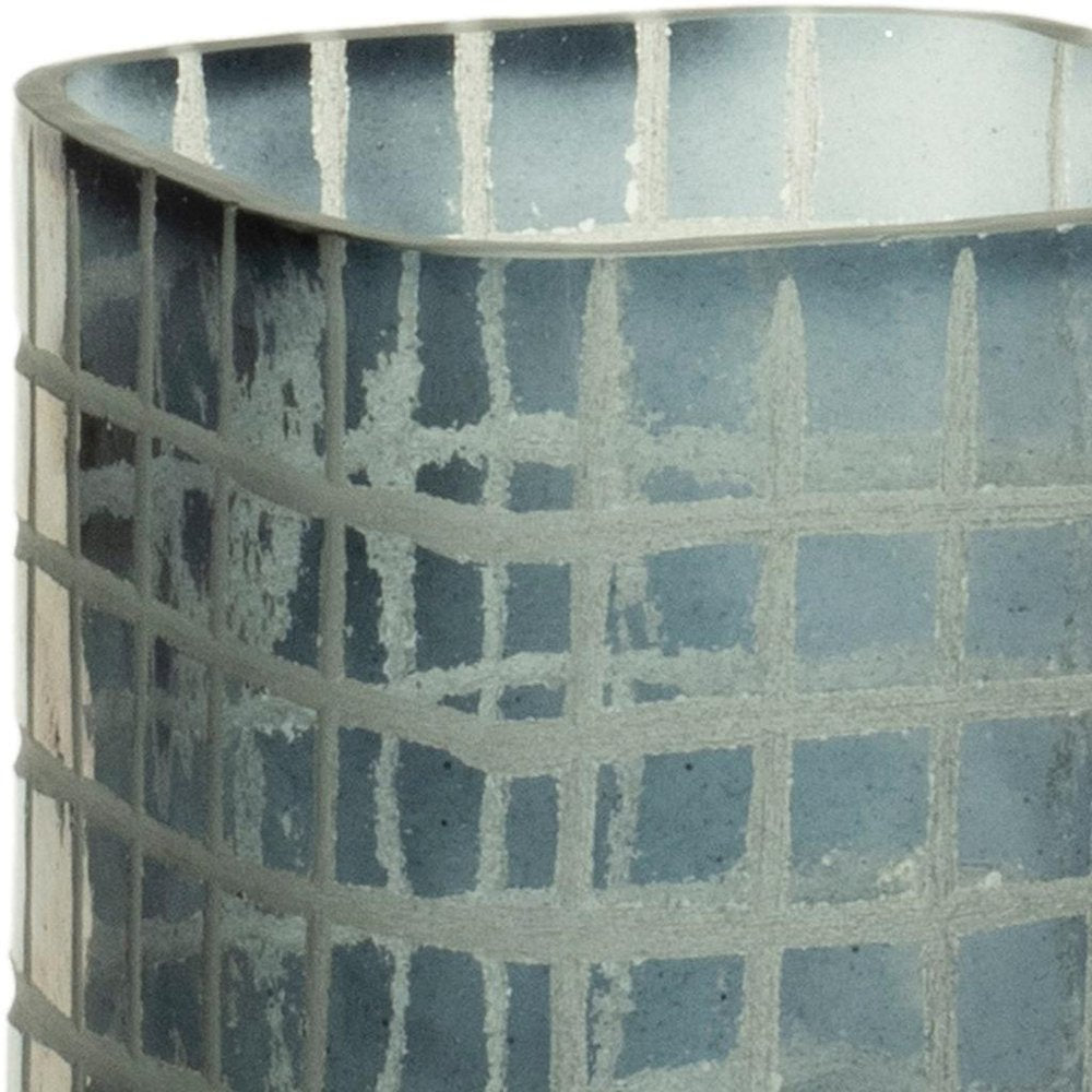 Set of Four Blue Abstract Glass Tabletop Hurricane Candle Holders